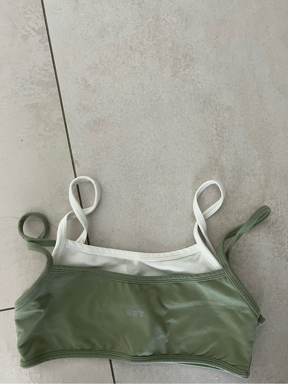 SET Active Olive Green and White Double-Strap Bralette